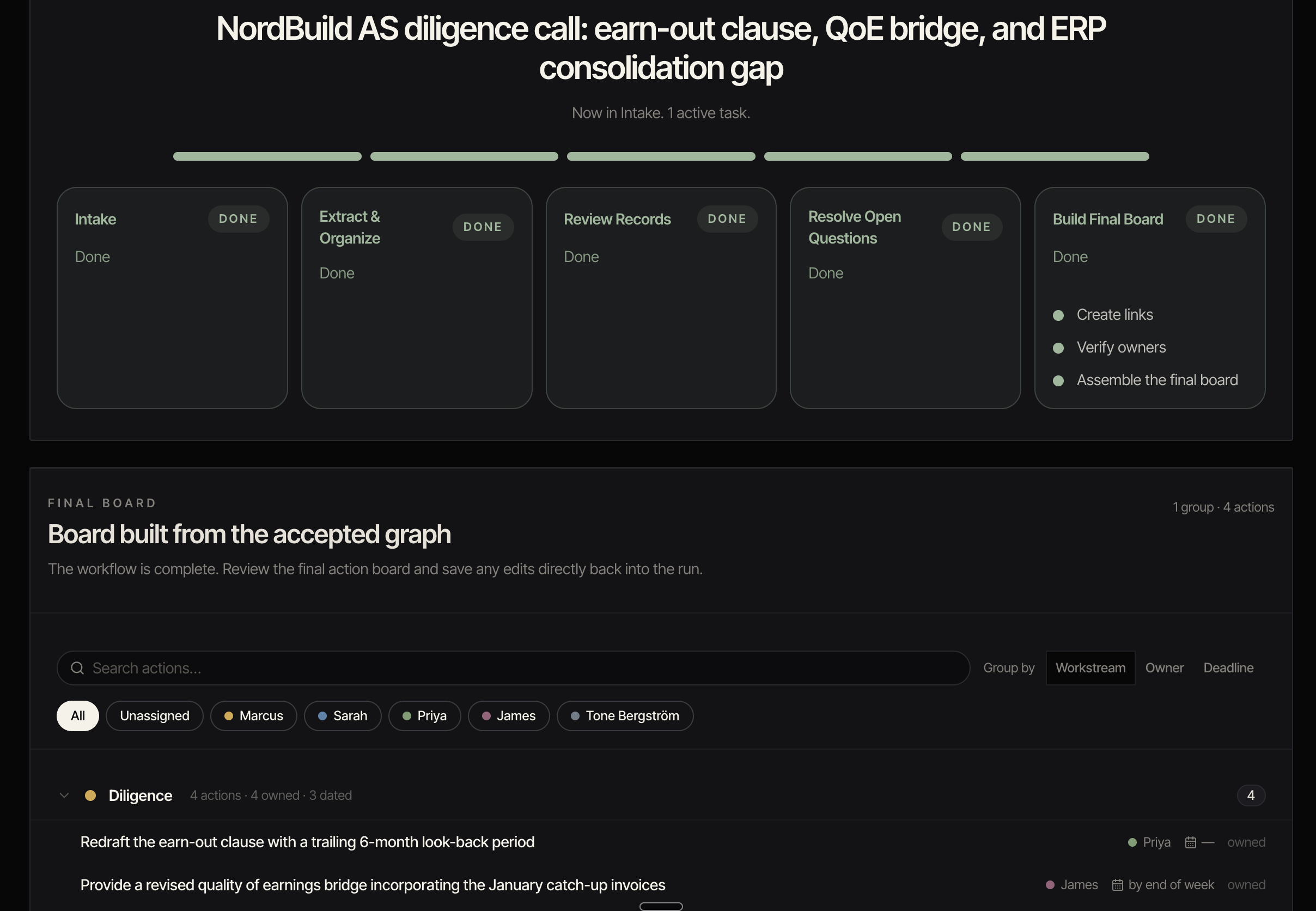 Demo · Meeting transcript to action board
